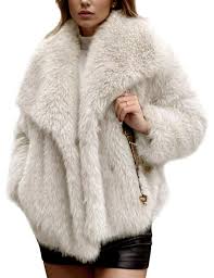 Womens Faux Fur Coat Lapel Open Front Fluffy Shaggy Jacket Winter Warm Furry Overcoat Size M