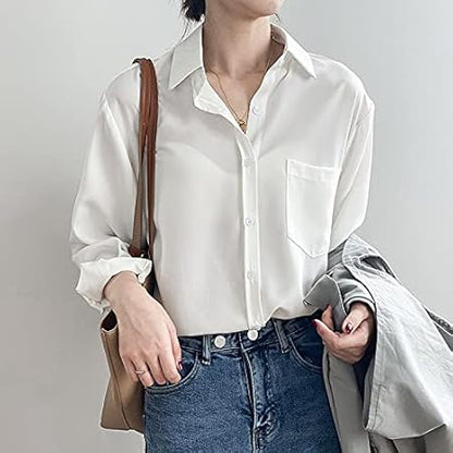 Blouse Women Shirts Turn-Down Collar Long Sleeve Plaid Outwear Pocket White Korean Style Students Leisure All-Match Chic Size XS