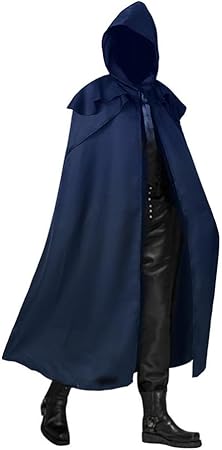 YUEMOL Wizard Cloak 4 Colors Men Cloak Hooded Medieval Monk Costumeï¼Œ Windproof Coat Gothic Wizard Cape Halloween Death Mantles(Blue,X-Large) Size No