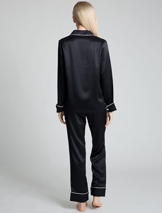 Orose Silk Pajamas For Women Two Piece Silk Pj Set Female Long Sleeve Real Mulberry Silk Sleepwear Size L