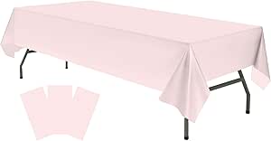 Plastic Light Pink Tablecloths 3 Pack Disposable Table Covers 54" x 108" Baby Pale Pink Table Cloths for Parties Bridal Shower Engagement Wedding Birthday, Fits 6 to 8 Foot Rectangle Tables
