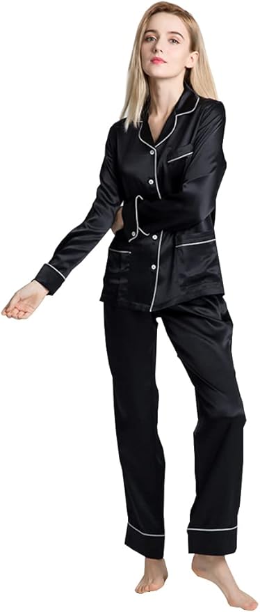 Orose Silk Pajamas For Women Two Piece Silk Pj Set Female Long Sleeve Real Mulberry Silk Sleepwear Size L