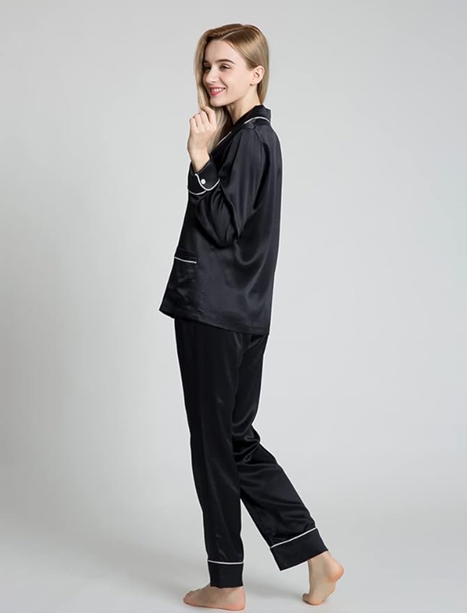 Orose Silk Pajamas For Women Two Piece Silk Pj Set Female Long Sleeve Real Mulberry Silk Sleepwear Size L