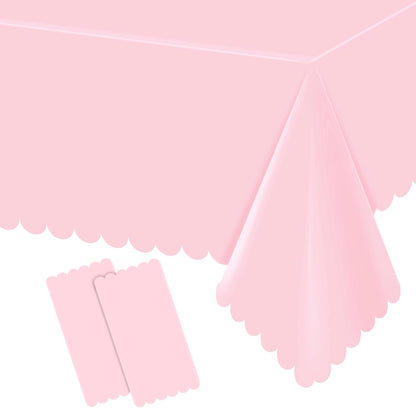 2 Pack Plastic Pink Tablecloths for Rectangle Tables,Disposable Scalloped Edge Table Cloth Waterproof Pink Table Cover for Birthday Bridal Wedding Baby Shower, 54 X 108Inch