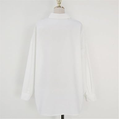 Women Long Sleeve White Blouse Top Loose Button Cotton Shirts Casual Office size S