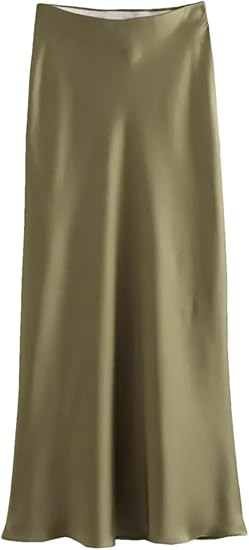 Elegant Women's Satin Maxi Skirt High Waist A-Line Casual Long Skirt for Stylish Look didn't find size on picture