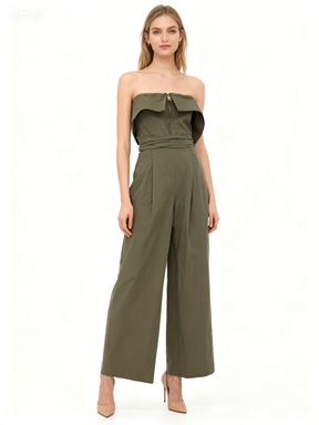 ZARA Women's Dark Green Strapless Jumpsuit – Size S