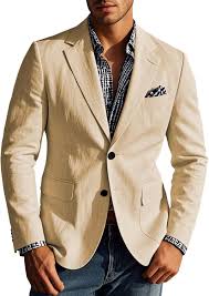 Men's Casual Linen Blazer Jacket Slim Fit Suit Jacket for Men's Casual Blazer Sport Coat Size L