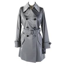 Women's Trench Coat Gray Wool Liner Brown  Size not available