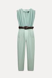 ZARA BELTED JUMPSUIT WITHGATHERED SHOULDERS size S