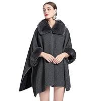 Ladies Faux Fur Cape Womens 3/4 Sleeves Fur Faux Trim Cape Poncho Cardigan Cloak Poncho Fur Shawl Wrap Stole Fashion Oversize Size No