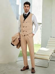 Mens Slim Fit Wasitcoat Fashion Double Breasted Peak Lapel Suit Vest for Wedding Prom (Color : Champagne  Size No