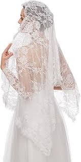 Ursumy Bride Lace Wedding Veils Long Cathedral Veil Floral 1T Soft Tulle Bridal Veils with Comb 118" (Ivory) Size M