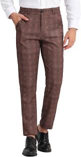 Lars Amadeus Men's Plaid Dress Pants Classic Fit Formal Plaid Slacks Prom Checked Trousers Size L