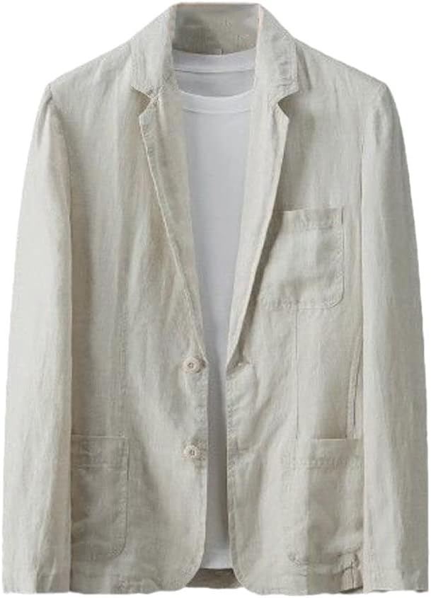 White Linen Suit Coat Men's Spring Summer Pure Color Slim Casual Business Thin Blazer Jacke, size M