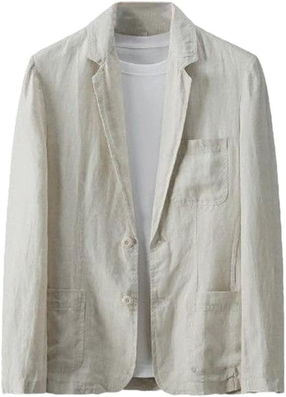 White Linen Suit Coat Men's Spring Summer Pure Color Slim Casual Business Thin Blazer Jacke, size M