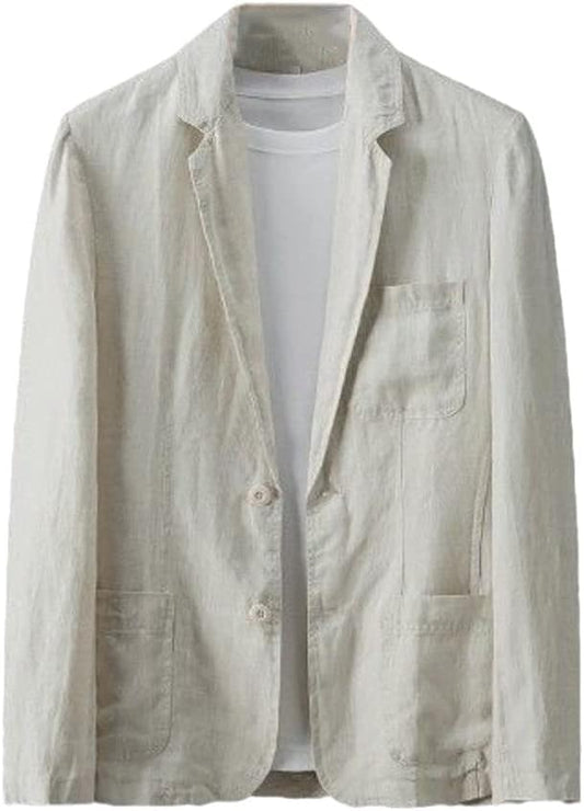 White Linen Suit Coat Men's Spring Summer Pure Color Slim Casual Business Thin Blazer Jacke, size M