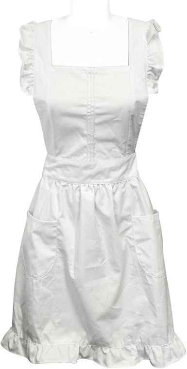 allydrew Retro White Cosplay Kitchen Maid Apron White Maid Apron  Size No