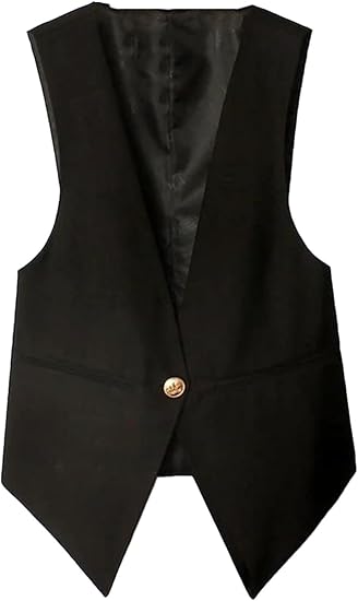 Women's Elegant V-Neck Office Vest with Single Button Closure Slim Fit WaistcoatSize L