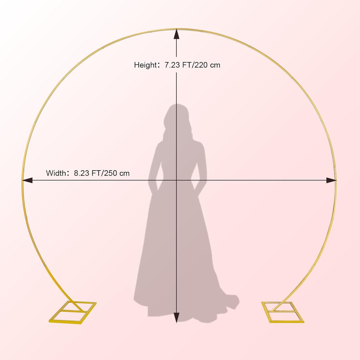 Metal Balloon Arch, Round Arch Backdrop Stand 8 FT(2.5M) Large Golden Circle Arch Frame with Base for Birthday, Wedding, Party, and Baby Shower Photo Background Decorations (Gold)