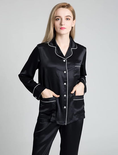 Orose Silk Pajamas For Women Two Piece Silk Pj Set Female Long Sleeve Real Mulberry Silk Sleepwear Size L