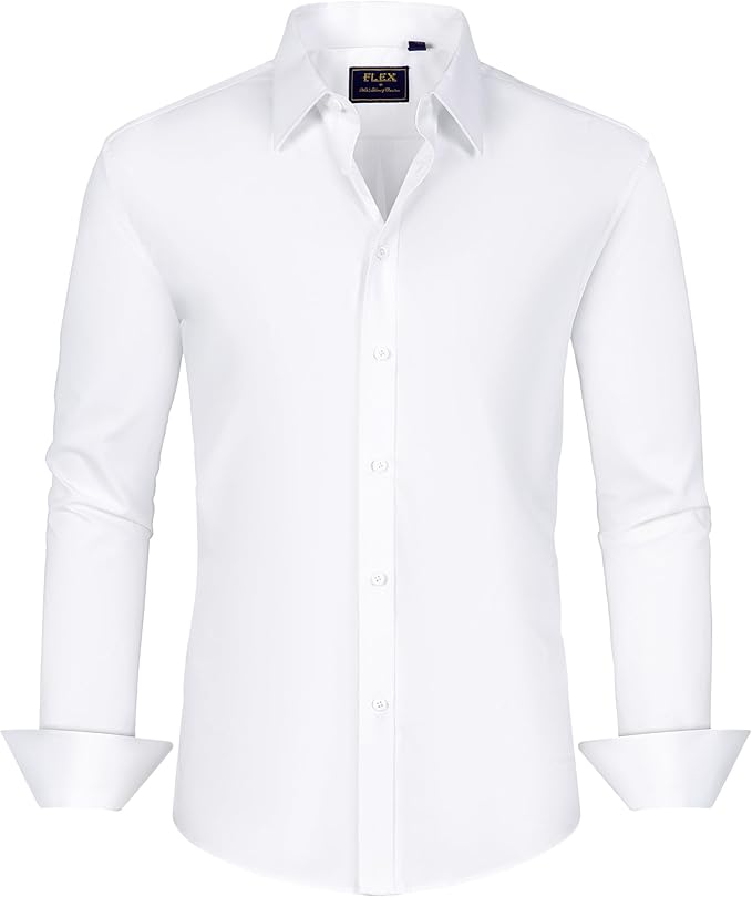 J.VER Men's Dress Shirts Stretch Stain Shield Long Sleeve Solid Formal Shirt Business Casual Button Down Shirts Size M