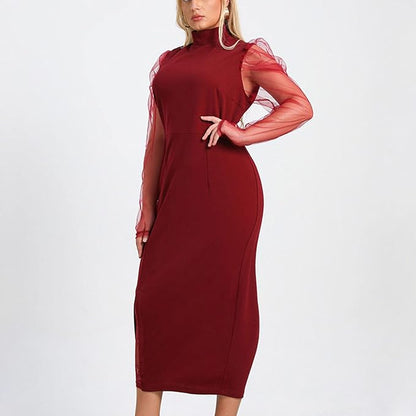 Evening Dresses for Women Elegant Long Sleeve Turtleneck Cocktail Dresses Plus Size Slim Dress Lace Patchwork Maxi Dress size no