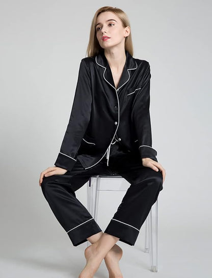 Orose Silk Pajamas For Women Two Piece Silk Pj Set Female Long Sleeve Real Mulberry Silk Sleepwear Size L