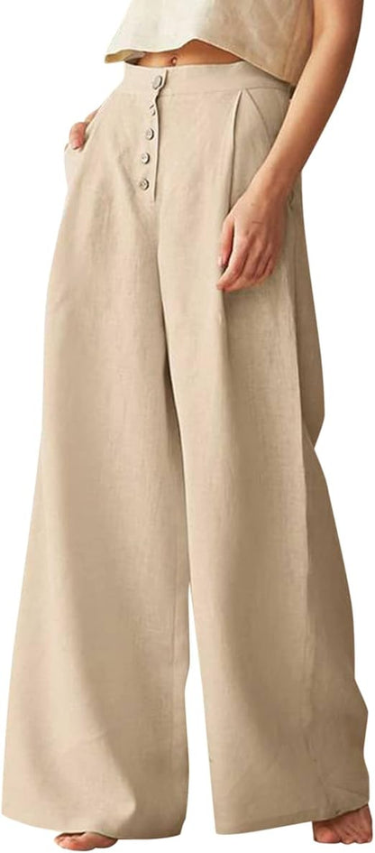 Plus Size Womens Winter Pants Pants Color Solid Casual High Button Cotton Ladies Leg Plus Size Loose Pants for Size 4