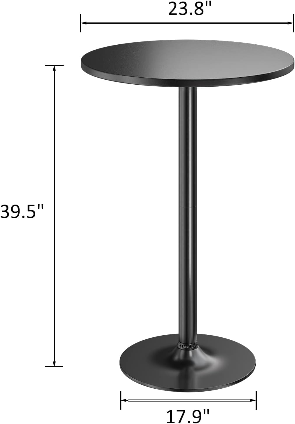 Furmax Bistro Pub Table Round Bar Height Cocktail Table Metal Base MDF Top Obsidian 23.8-Inch Top, 39.5-Inch Height (Black, 1-Pack)