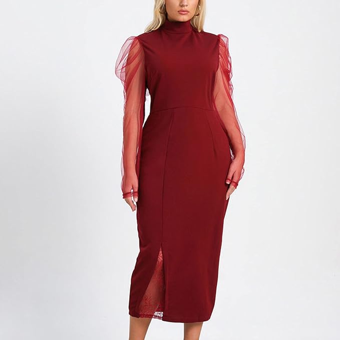 Evening Dresses for Women Elegant Long Sleeve Turtleneck Cocktail Dresses Plus Size Slim Dress Lace Patchwork Maxi Dress size no