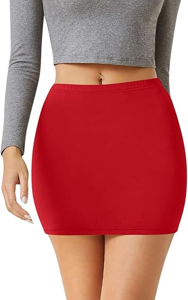 Sweet Hearts Womens Elastic Waist Mini Pencil Skirt - Cotton High Waist Above Knee Basic Bodycon Short Skirt Size XS