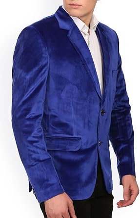 Men's Casual Slim Fit Velvet Party Wear Two Button Blazer Sport Coat Royal Blue Size M