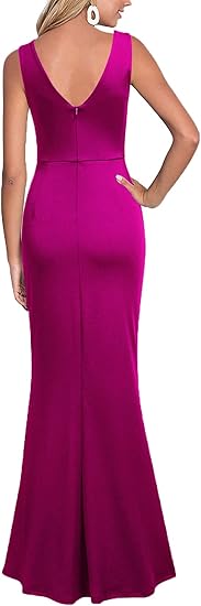 WOOSEA Women Sleeveless V Neck Split Evening Cocktail Long Dress