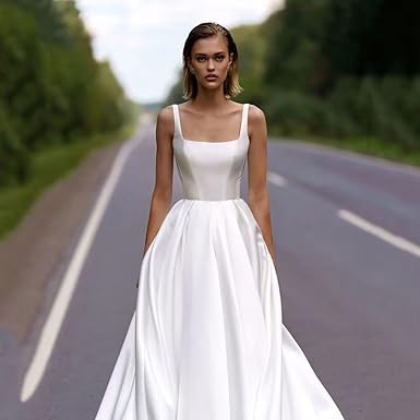 Wedding Dress for Bride 2024 Boho Beach Spaghetti Straps A Line V Neck Satin Bidal Gowns with Train Size No