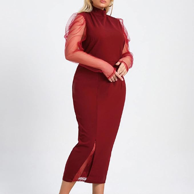 Evening Dresses for Women Elegant Long Sleeve Turtleneck Cocktail Dresses Plus Size Slim Dress Lace Patchwork Maxi Dress size no