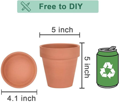 vensovo Terra Cotta Pots with Saucer - 6 Pack 5 Inch Clay Pot Ceramic Pottery Planter Cactus Flower Pots Succulent Pot Drainage Hole, Great for Plants, Crafts and Wedding Favor