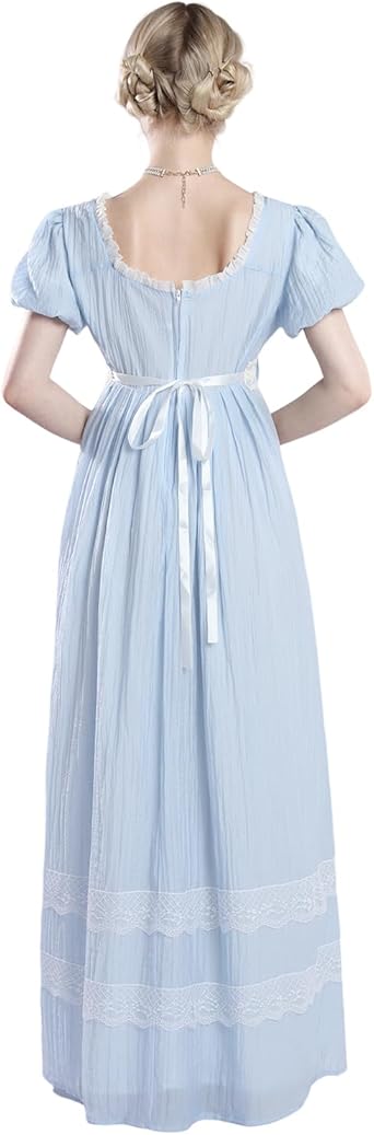 LTAKK Regency Dress Women Regency Costume Empire Waist Tea Party Victorian Gown with Sash and Corsage size S