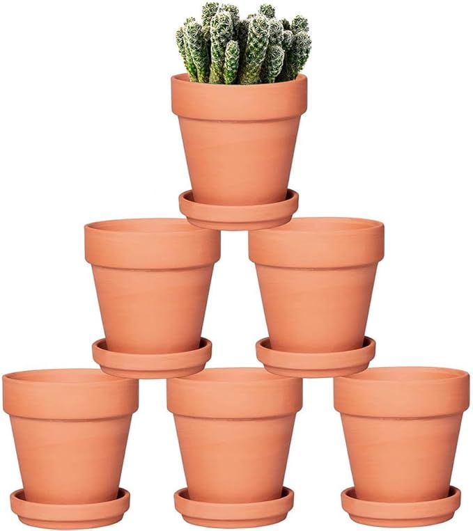 vensovo Terra Cotta Pots with Saucer - 6 Pack 5 Inch Clay Pot Ceramic Pottery Planter Cactus Flower Pots Succulent Pot Drainage Hole, Great for Plants, Crafts and Wedding Favor