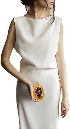 Sheath/Column Open Back Bridal Gowns Reception Wedding Dresses Scoop Neck Sleeveless Sweep/Brush Train 2024 Size S