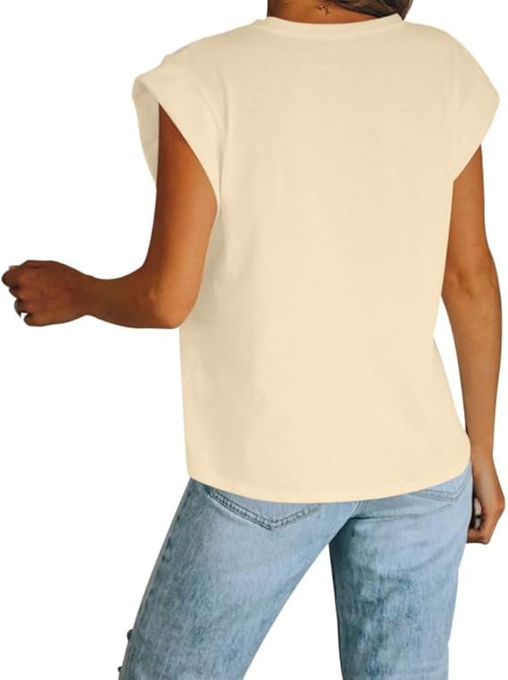 Women's Cap Sleeve Tank Top Crew Neck T Shirts Loose Fit Basic Summer Casual Tee Tops  Size XS