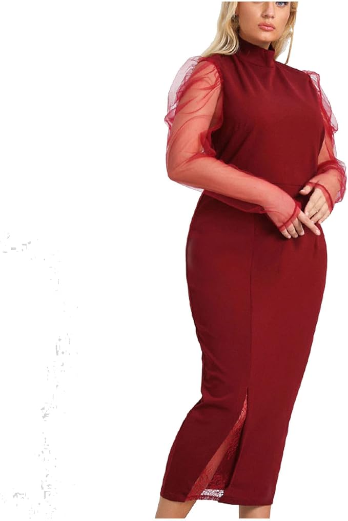 Evening Dresses for Women Elegant Long Sleeve Turtleneck Cocktail Dresses Plus Size Slim Dress Lace Patchwork Maxi Dress size no