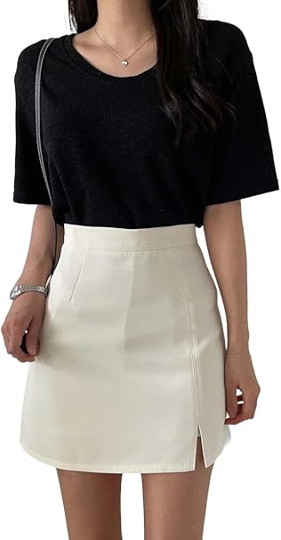 Women's Short Skirts High Waist Slit Hem Mini Skirt Summer Casual Mini Skirts Size S
