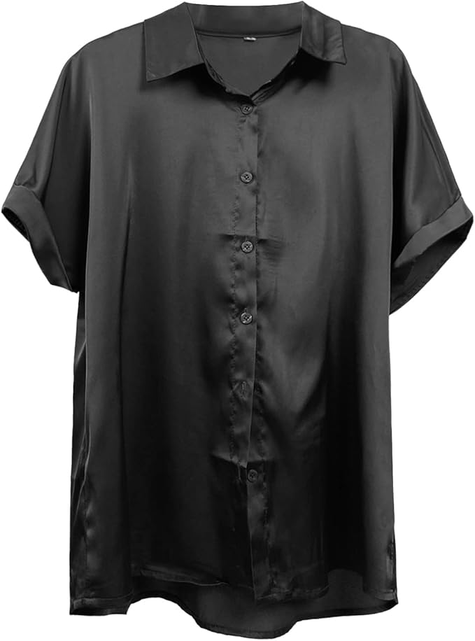 Womens Short Sleeve T Shirts Fashion V Neck Loose Tops Solid Casual Silk Blouses Size S