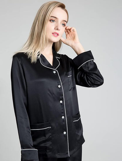 Orose Silk Pajamas For Women Two Piece Silk Pj Set Female Long Sleeve Real Mulberry Silk Sleepwear Size L