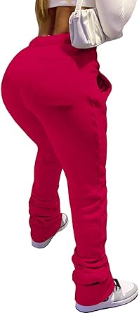 HuiSiFang Women Stacked Pants Fleece Sweatpants Thicked Warm Jogging Casual Ruched Workout Active Jogger Pants size S