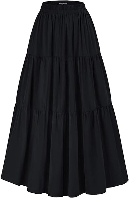 SCARLET DARKNESS Maxi Skirt for Women Summer Flowy A-Line Beach Long Skirt with Pockets Size S