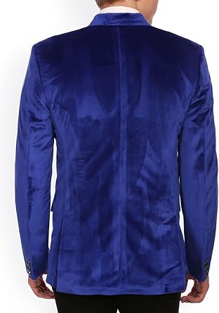 Men's Casual Slim Fit Velvet Party Wear Two Button Blazer Sport Coat Royal Blue Size M