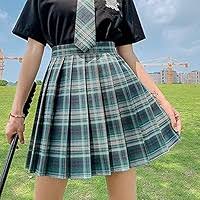 Women's Light Blue White High Waist Plaid Pleated Skirt   School Girls Cosplay Lolita Plaid High Waist A-Line Pleated Skirt Size S