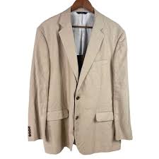 Men's 100% Linen Blazer Jacket Sport Coat Beige Size 42L 2 Button size l